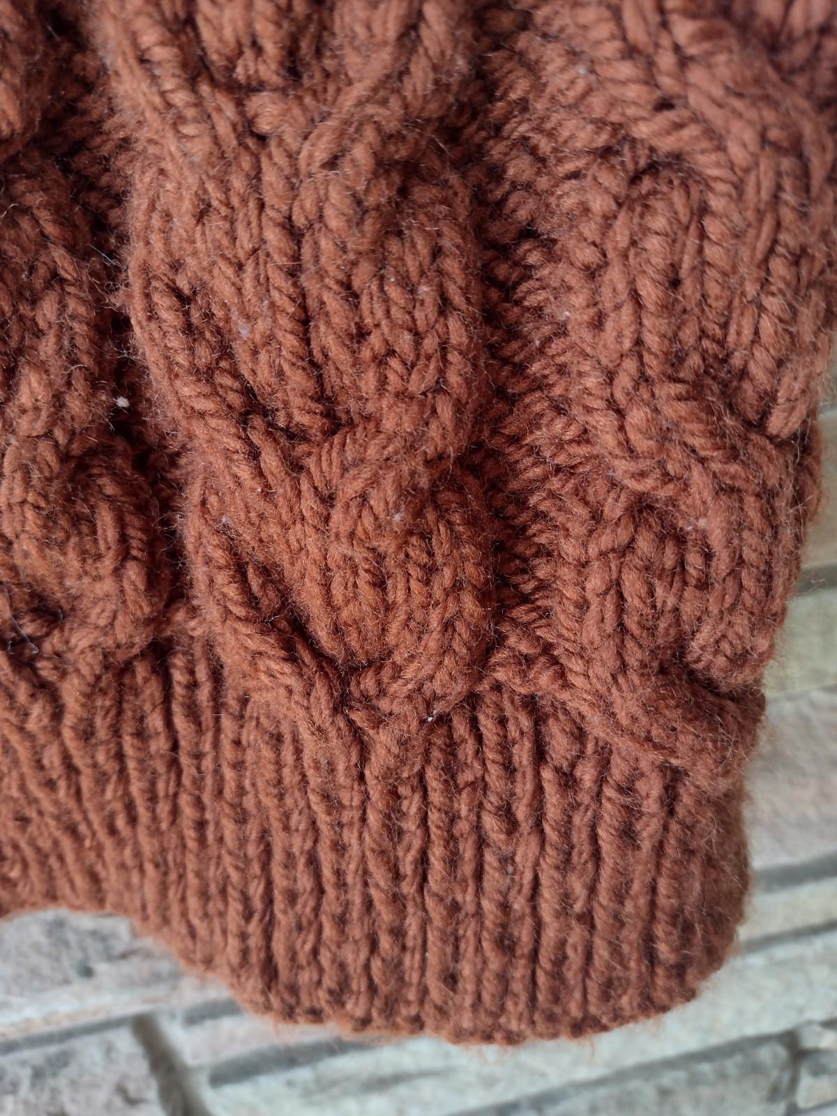 🧶Chunky Hand Knit Cable Turtleneck Vest / Tunic Mahogany Brown Sz L