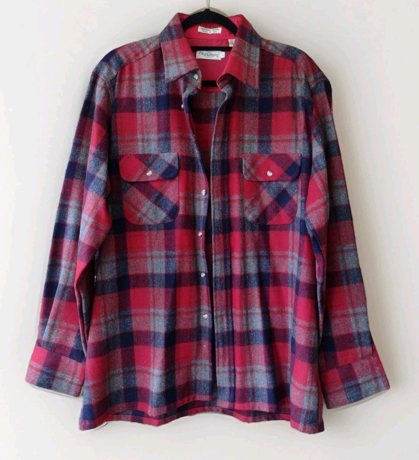 Vintage 70s Oleg Cassini Wool Plaid Shirt L Korea Single Needle Tailoring EUC