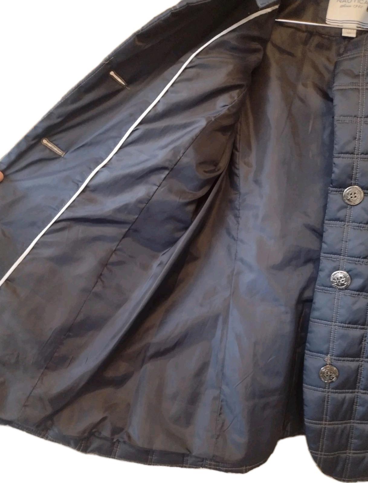 Nautica Women’s Quilted Jacket S Wool Collar Trim Dual Pockets Anchor Buttons