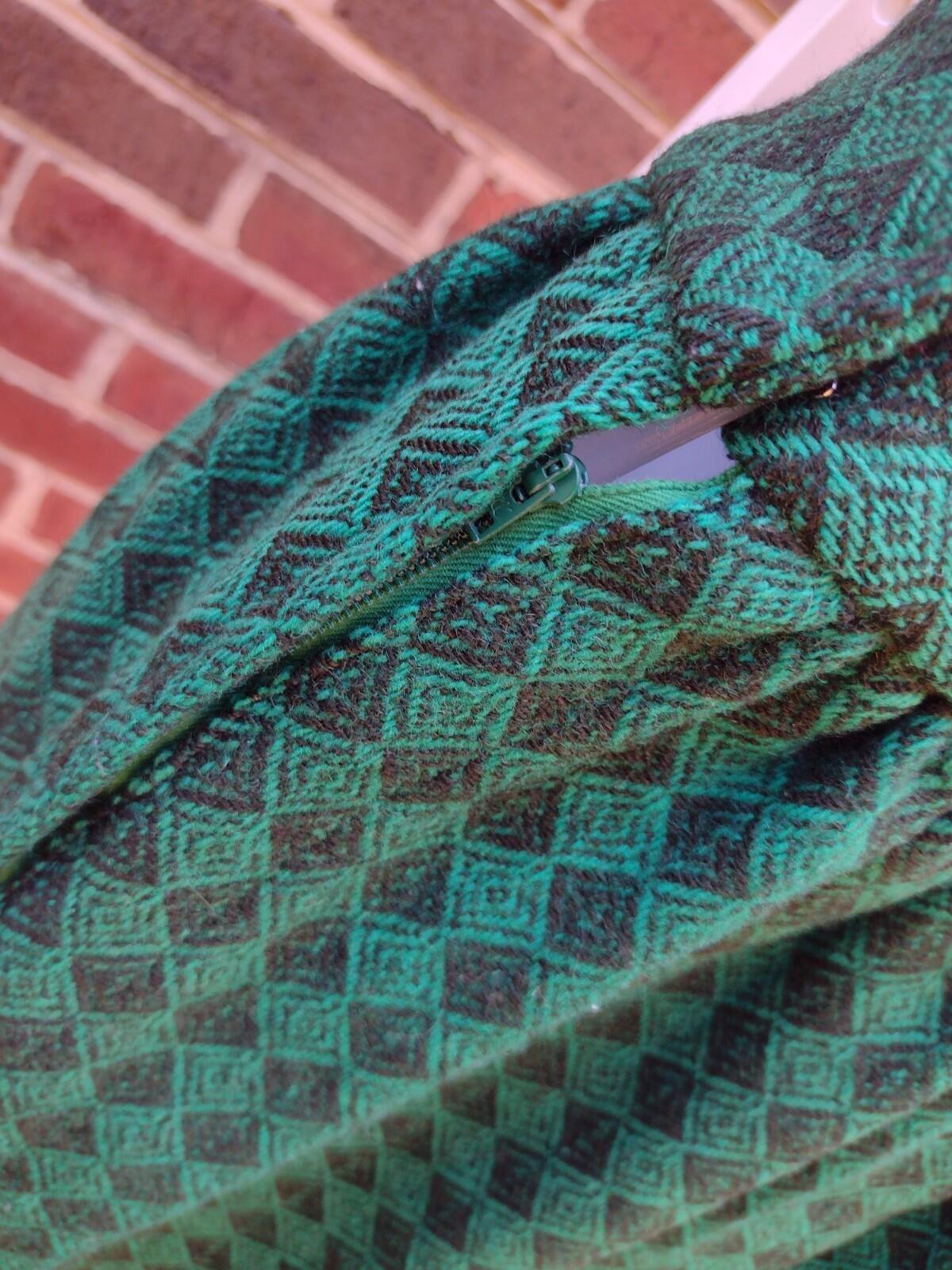 Vintage 60s Handmade Green Wool Mini Skirt Mod Twiggy Schoolgirl Pockets