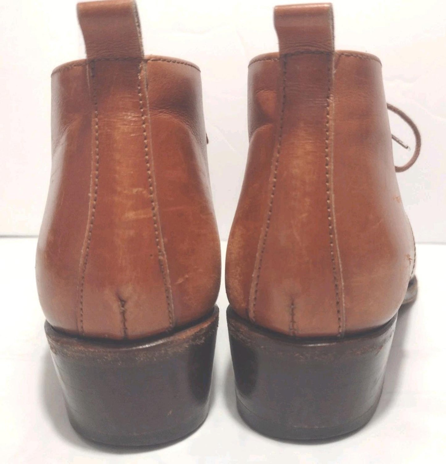 Vintage J. Peterman Leather Ankle Booties Made in Italy Tan Lace-Up Sz 5.5B