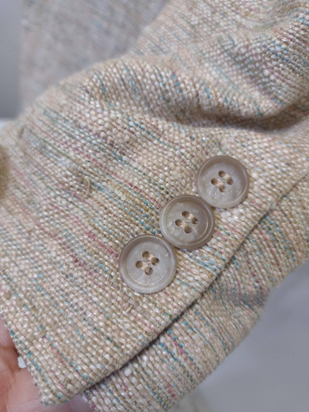 JG Hook VTG 80s Raw Silk Blazer Size 42 Made in Hungary Turquoise Beige