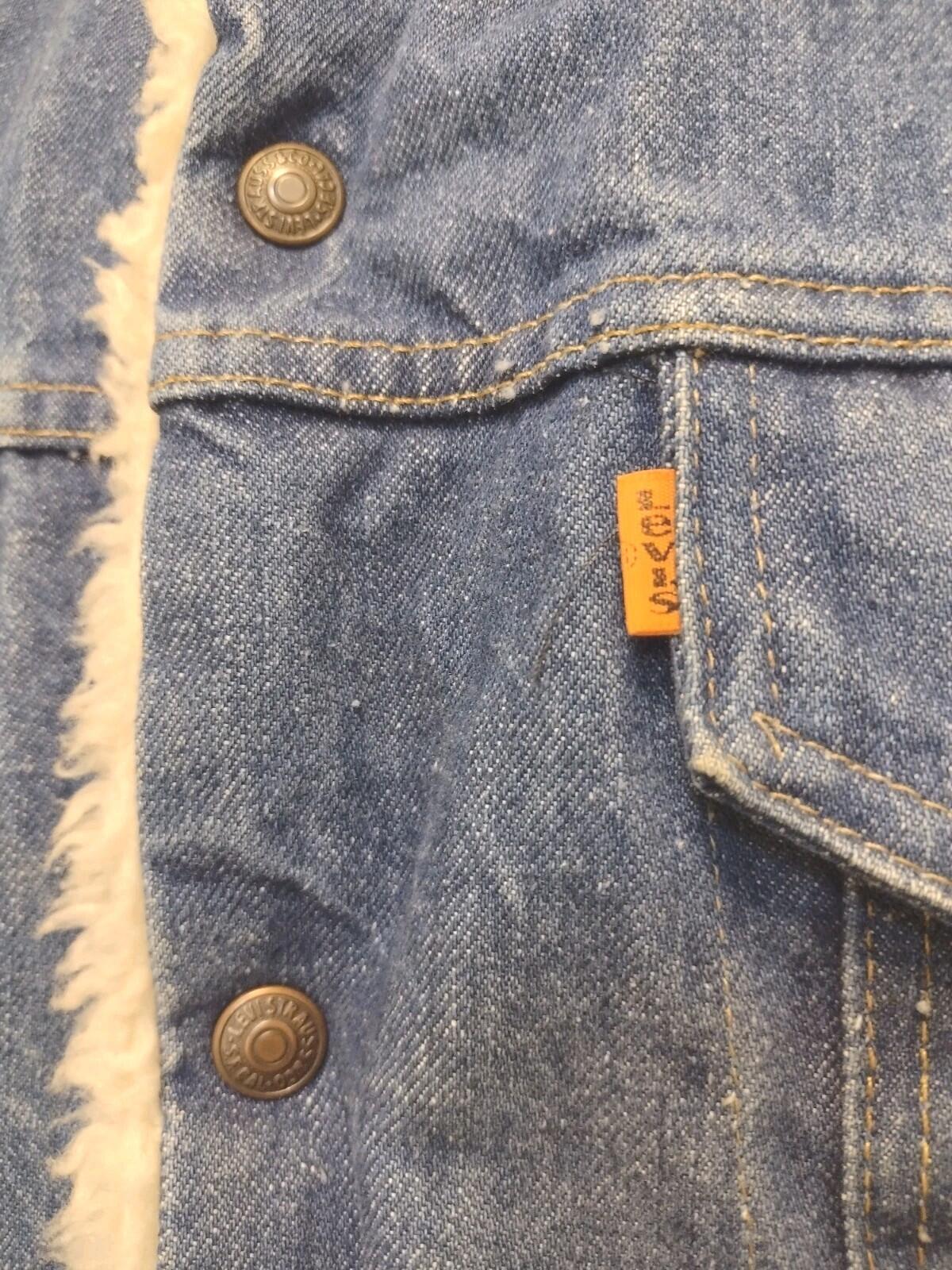 70s Levi’s Trucker Sherpa Lined Jacket Snap Front USA Made Orange Tab Sz 40