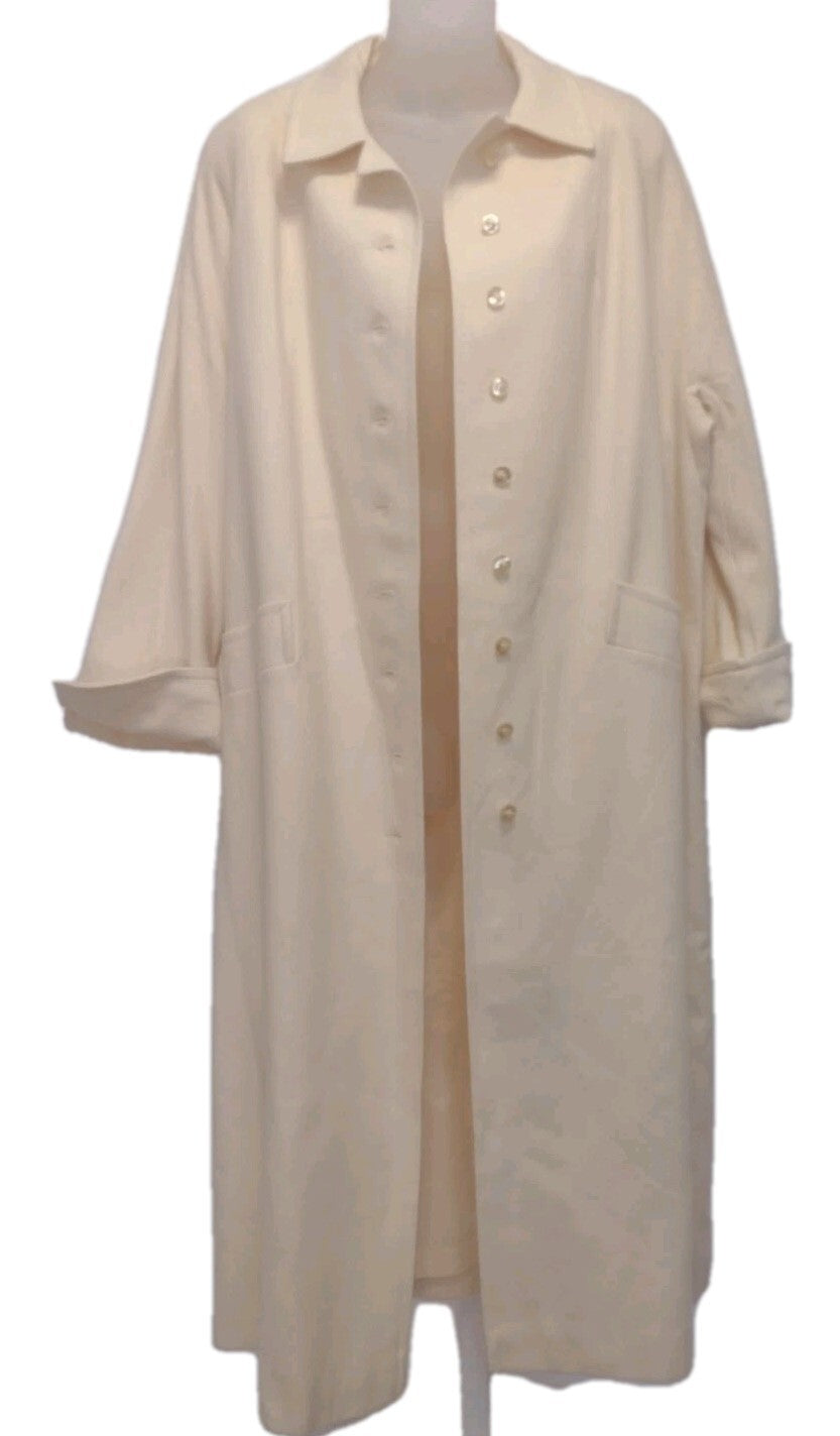 Vintage 60s 100% Wool Swing Coat Ivory A-Line Long Jacket Mid Century Old Money