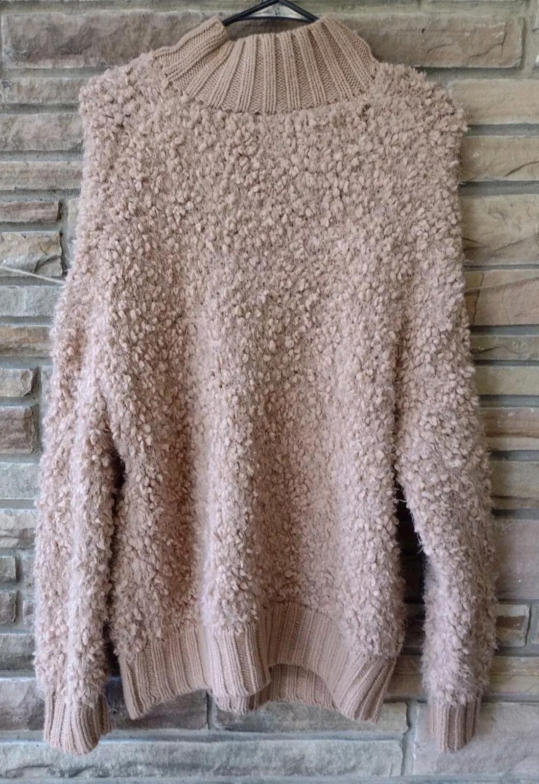 Express Teddy Bear Sweater Tan Mock Neck Soft Cozy Sweater Size S