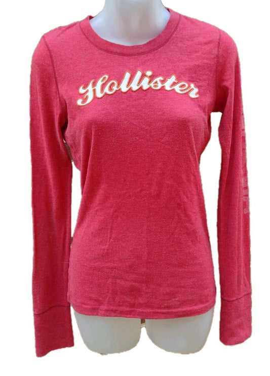 Hollister Red Graphic Long Sleeve Tee Logo Sleeve Y2K Fitted Women’s L