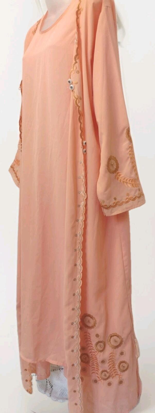 Lai Man Fashion Peach Embroidered Chiffon Tunic Dress Set XXL NWT Beaded