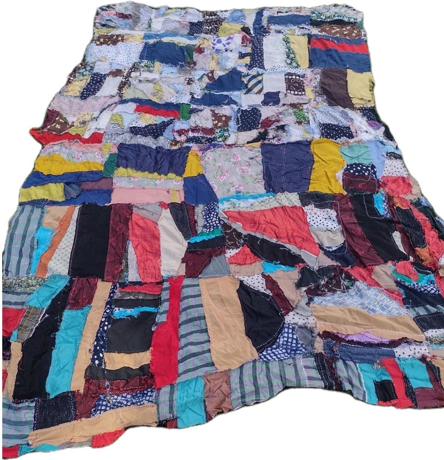 Vintage Crazy Quilt Topper 10x6 ft 1930s–50s Patchwork Curtain Panel Potential