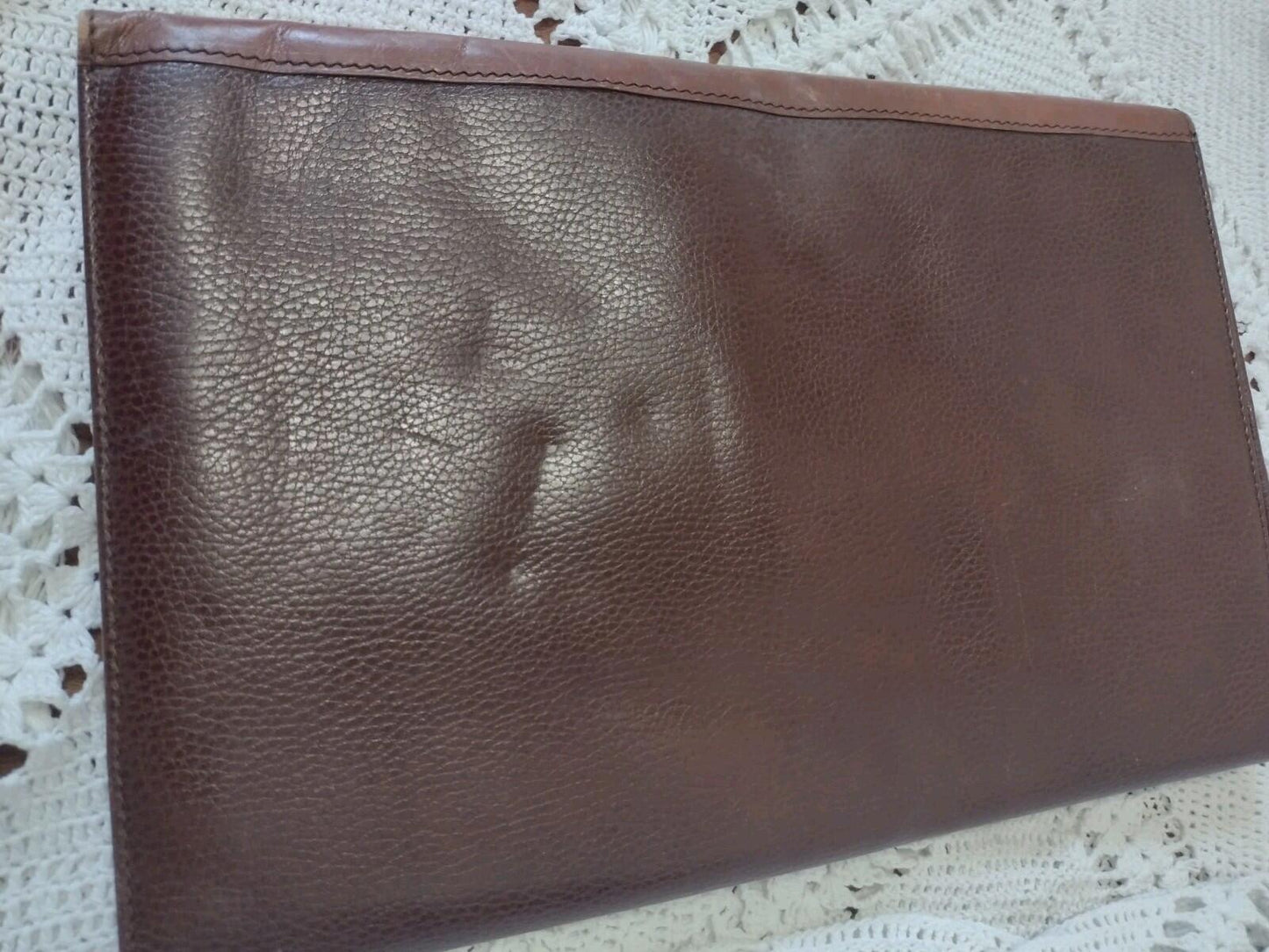 VTG 70s AKA Sorority Leather Folio Portfolio Embossed Shield Brown Document Case