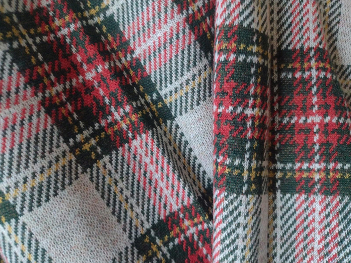Vintage 70s Plaid Double Knit Wide Leg Pants Elastic Waist Red Green Lounge