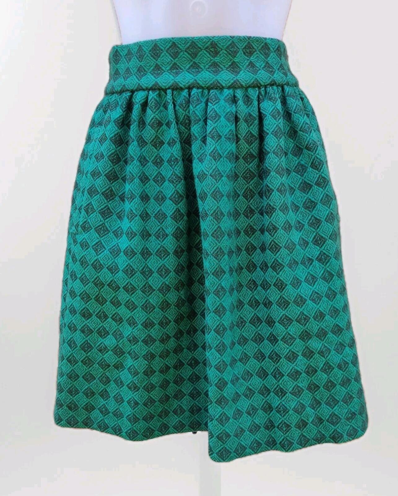 Vintage 60s Handmade Green Wool Mini Skirt Mod Twiggy Schoolgirl Pockets