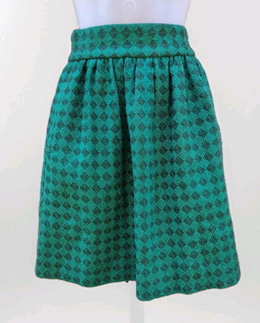 Vintage 60s Handmade Green Wool Mini Skirt Mod Twiggy Schoolgirl Pockets