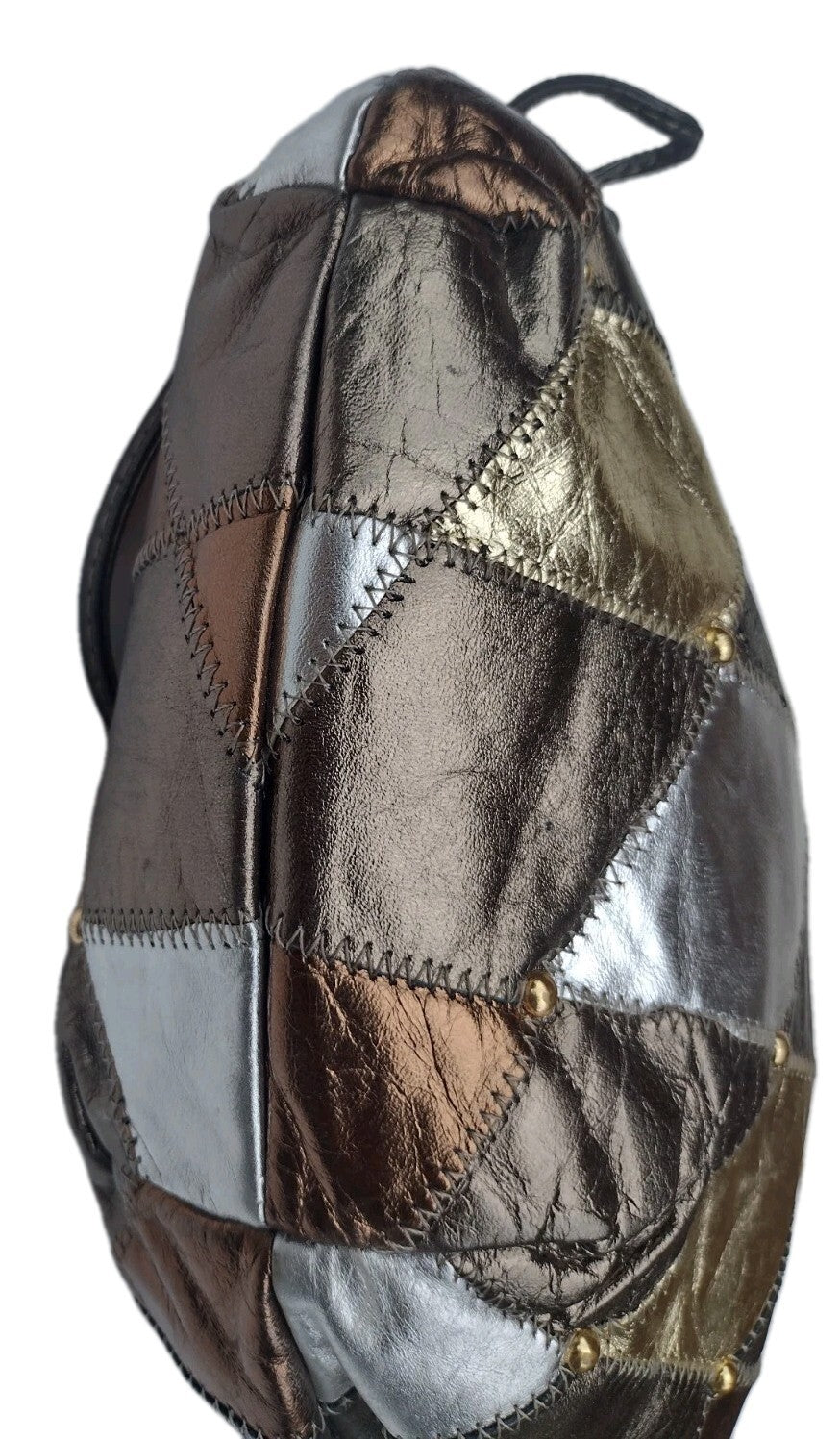 USA Leather Patchwork Frame Bag Vintage Metallic Clutch Purse Boho Disco Glam
