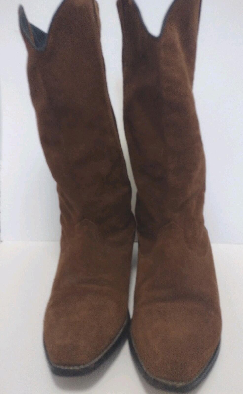 Vintage 70s Brown Suede Western Boots Women’s 10N Soft Shaft Green Lining
