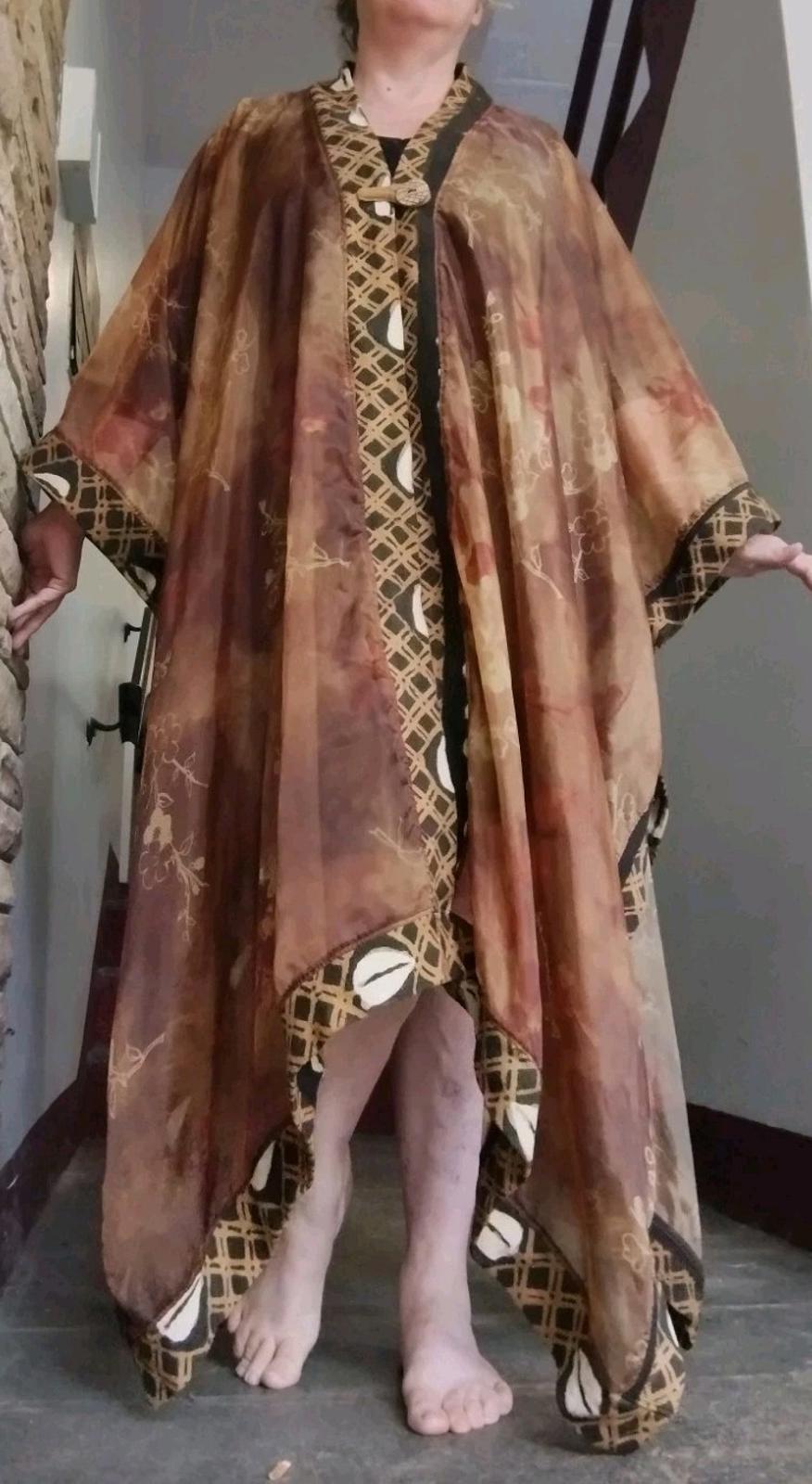 Mina Collection Kaftan Robe Mud Cloth Trim Copper Glow Rare Art to WearOne Size