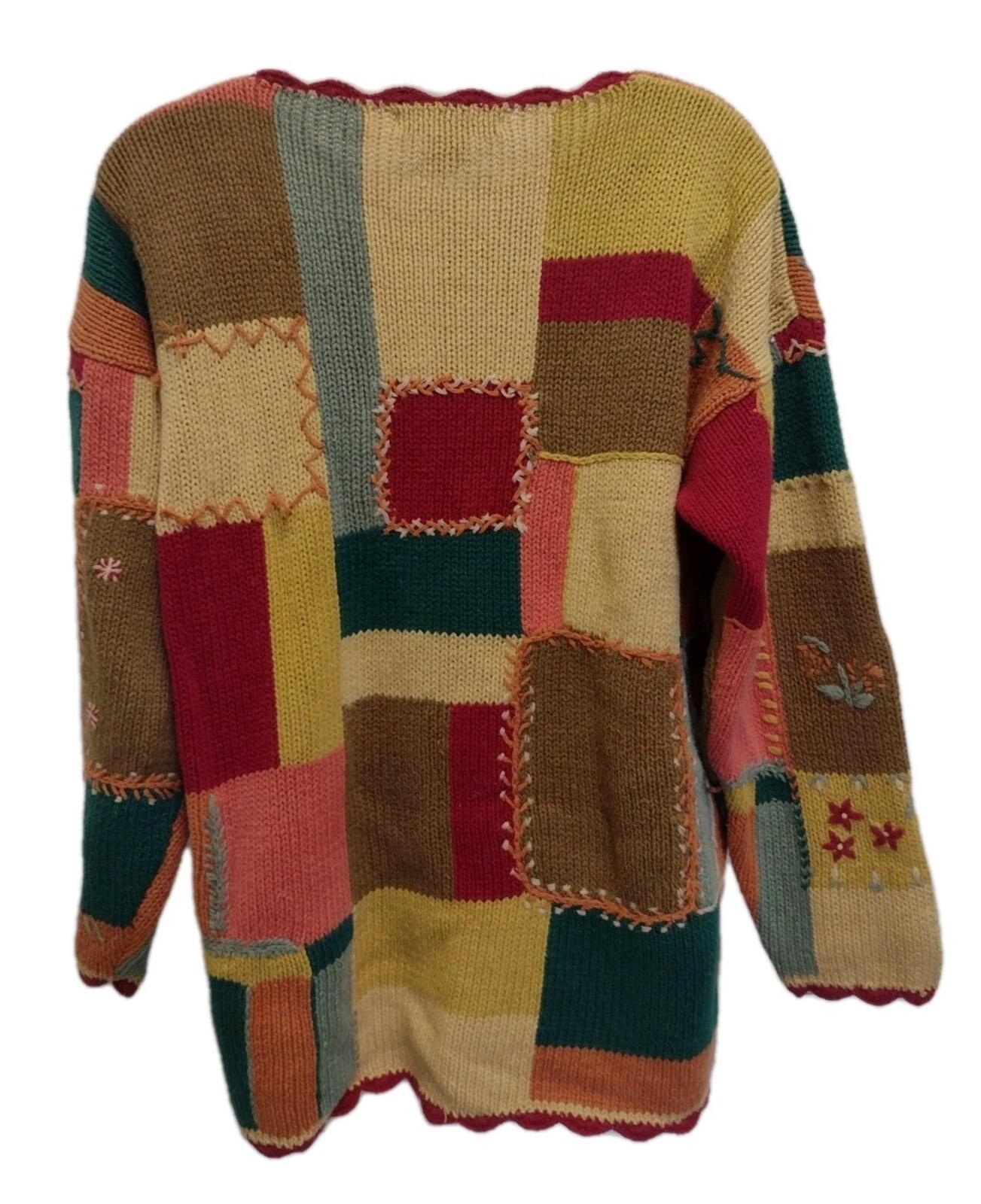 Vintage Reed Hunter Patchwork Floral Grandma Sweater M Hong Kong Hand Knit