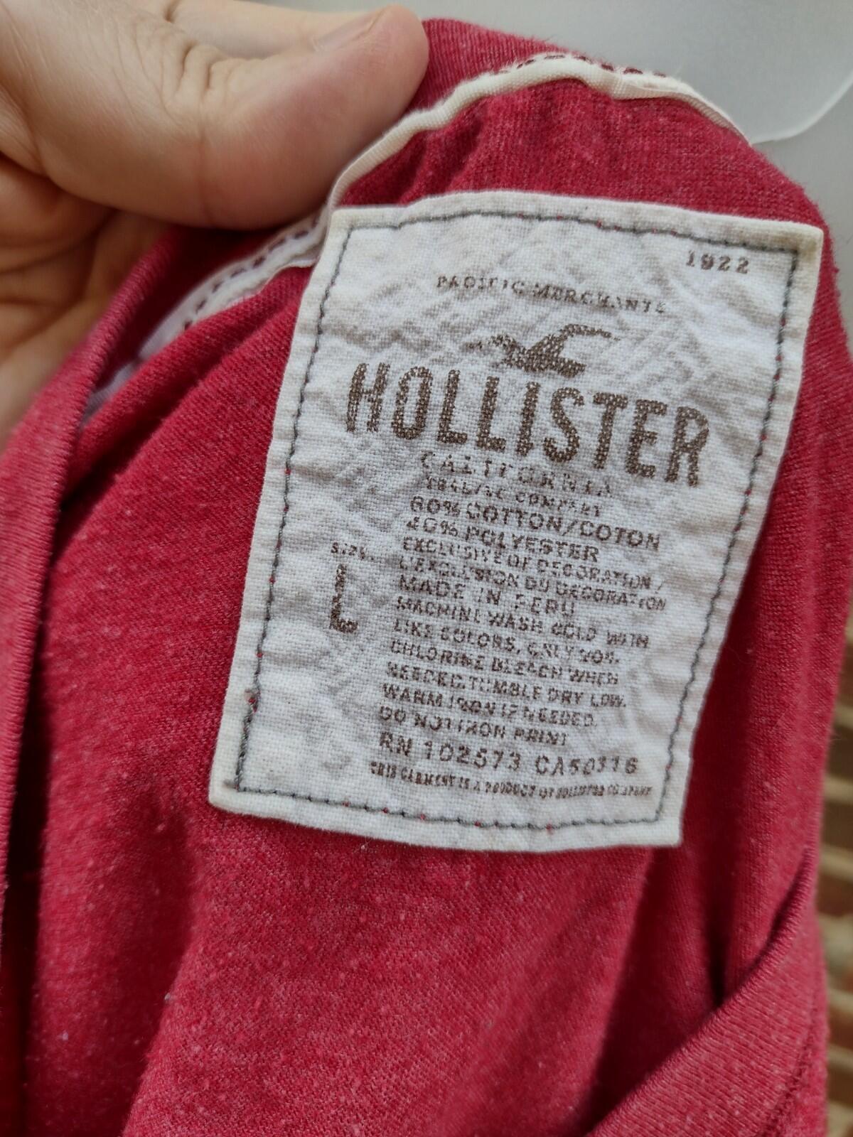 Hollister Red Graphic Long Sleeve Tee Logo Sleeve Y2K Fitted Women’s L