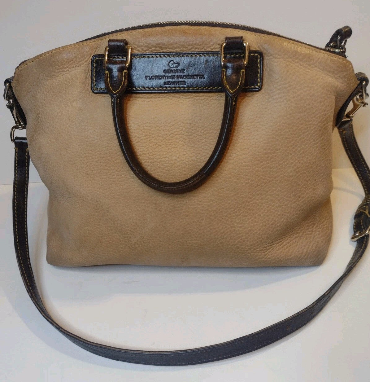 Dooney & Bourke Florentine Vachetta Leather Satchel Crossbody Bag Cream Brown