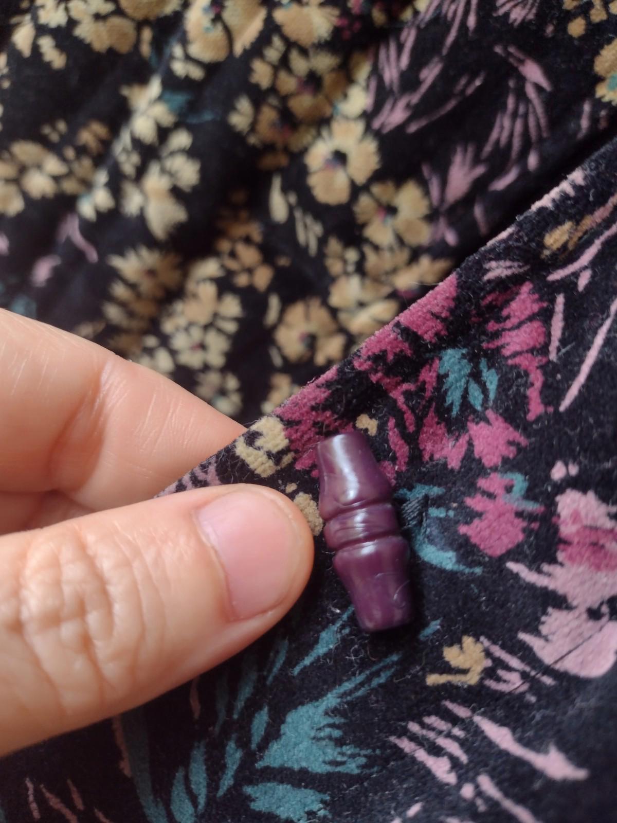Vintage 80s Quilted Velvet Floral Jacket Toggle Buttons Mandarin Collar Lot 9/10