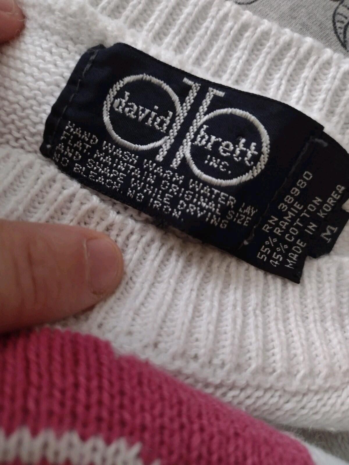 Vintage 80s David Brett Rose Intarsia Sweater Ramie Cotton Korea Short Sleeve M