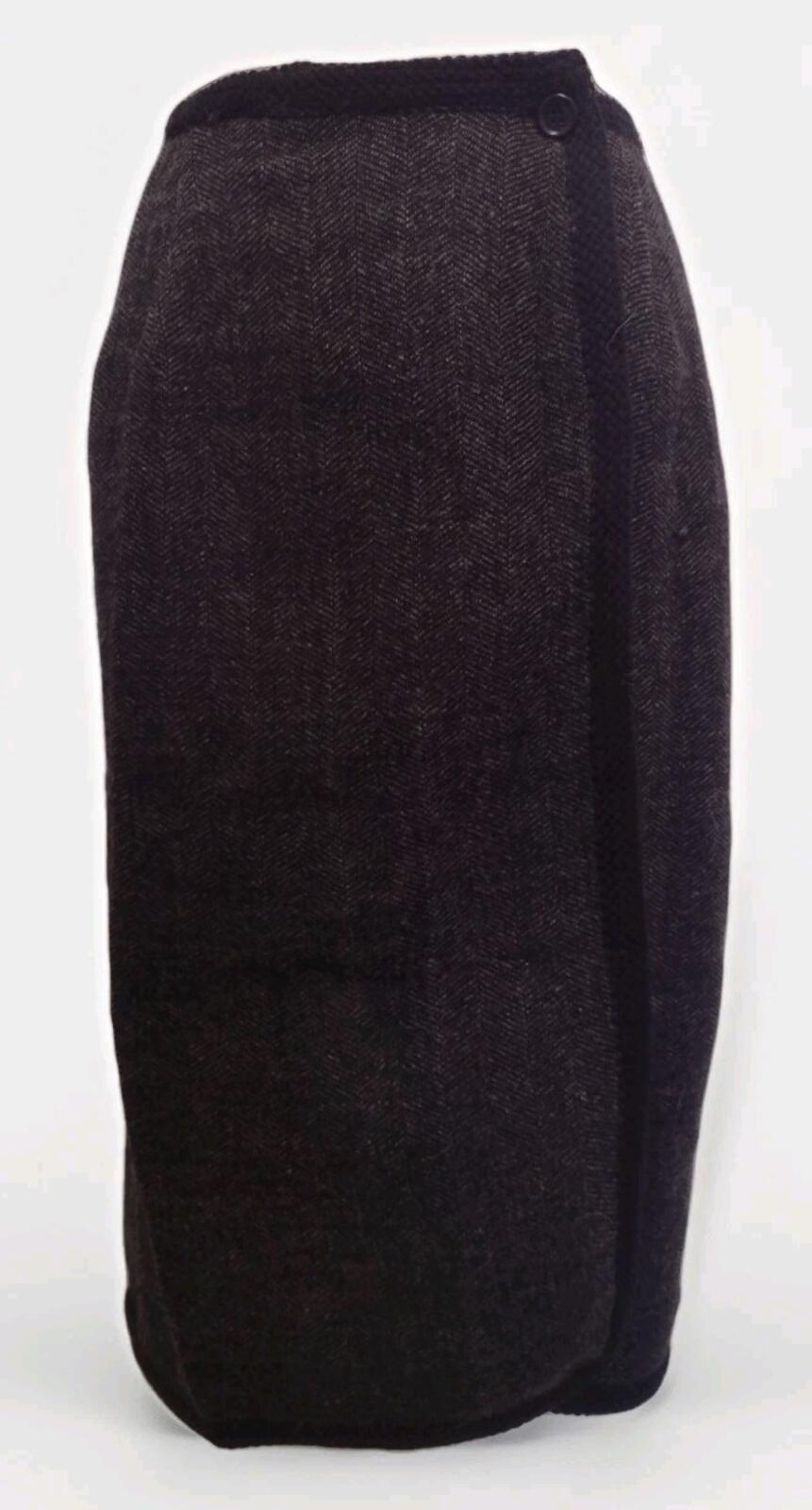Vintage 50s Handmade Reversible Wool Wrap Skirt XS Plaid Herringbone Trimmed