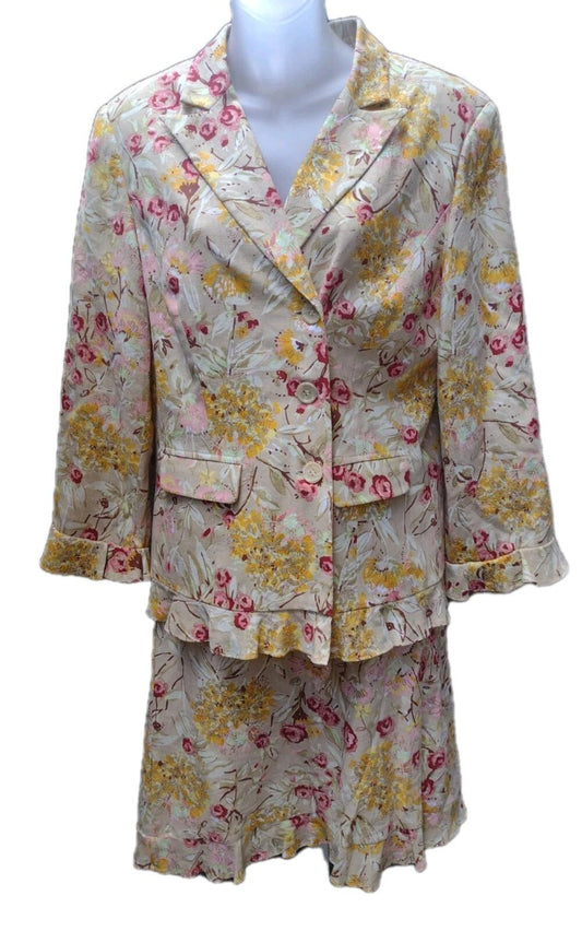 Beige Floral Garden Party Suit Feminine Linen Set 14 Monroe & Main Jacket Skirt