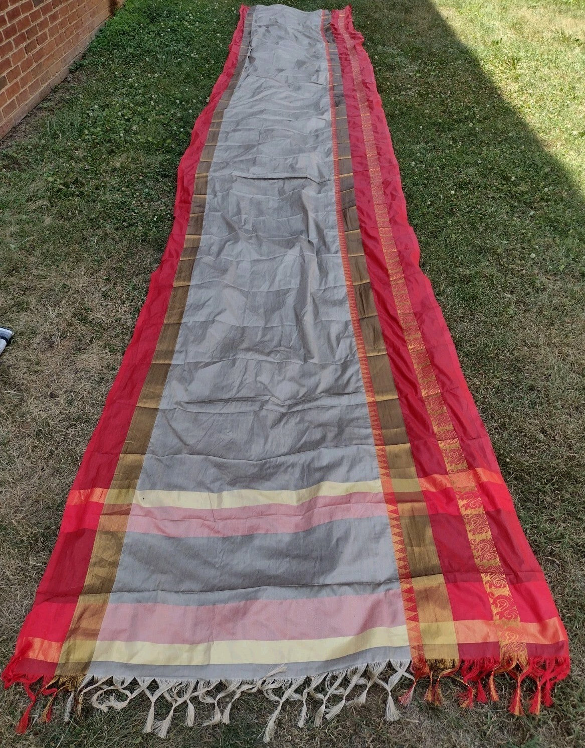 Vintage Indian Silk Sari Fabric Textile 240x42 Red Gold Zari Border Paisley