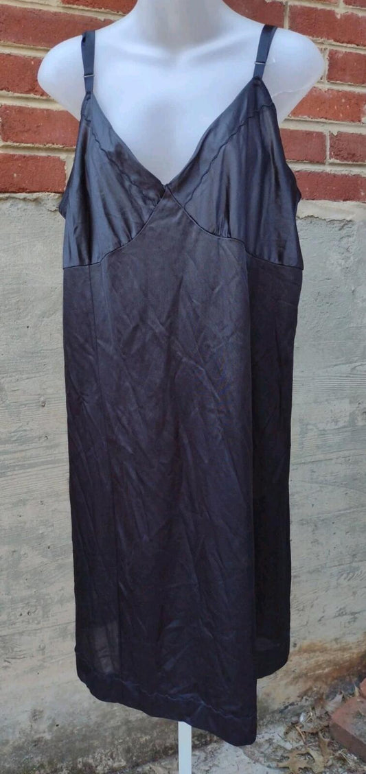 VTG 70s Leggs Black Nylon Slip Dress 46 Adjustable Straps Cottagecore Feminine