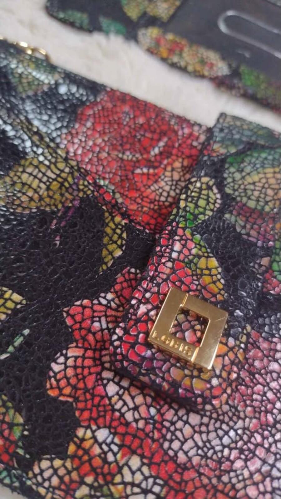 Lodis crackle suede floral print wallet removable credit card pouch