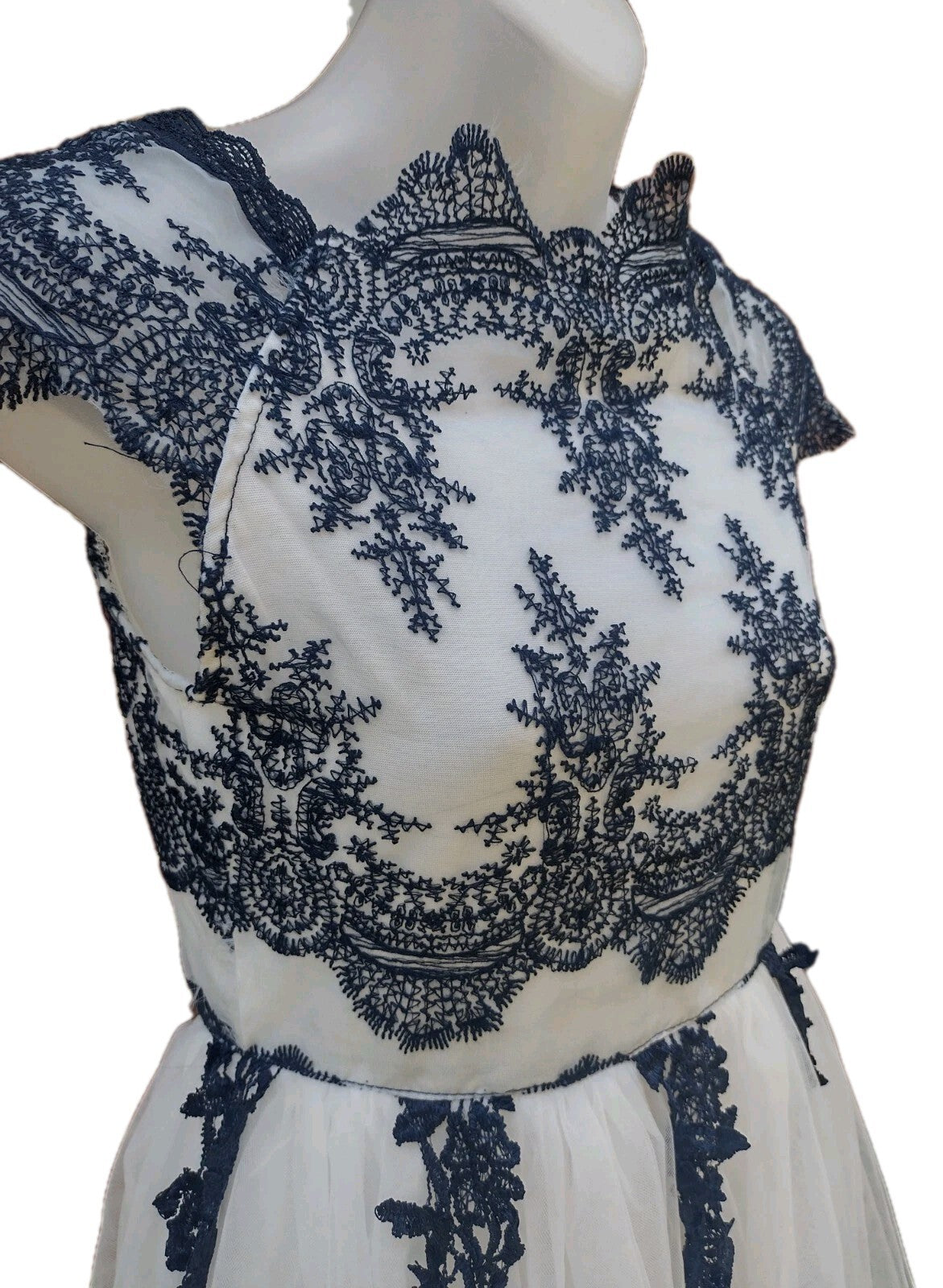 White Navy Lace Tulle Dress Princess Fairycore Balletcore Party Formal S