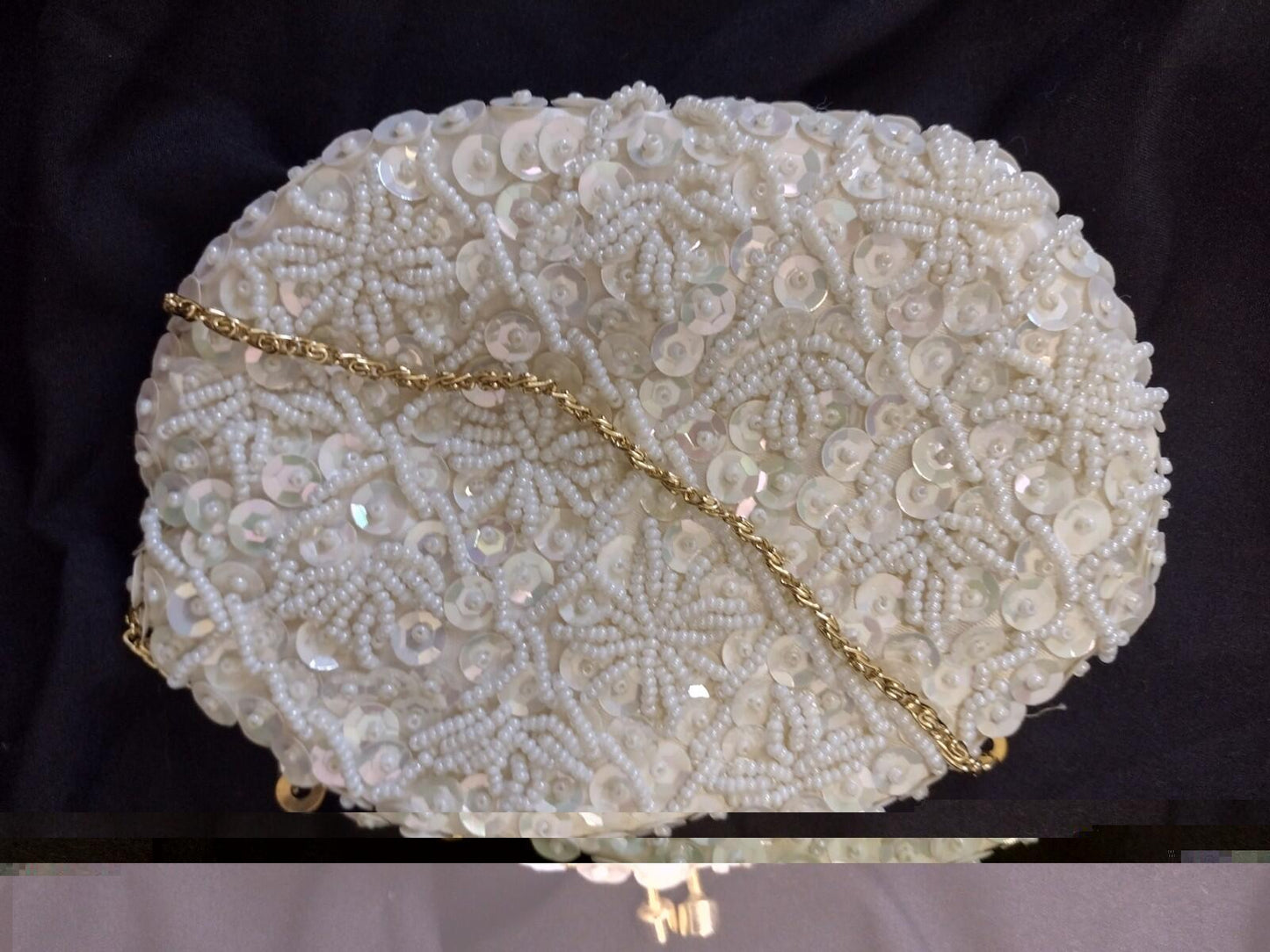 Set Of 2 Satin Frame Bag & Beaded Hong Kong Clutch Gold Chain Evening Purse 60s+