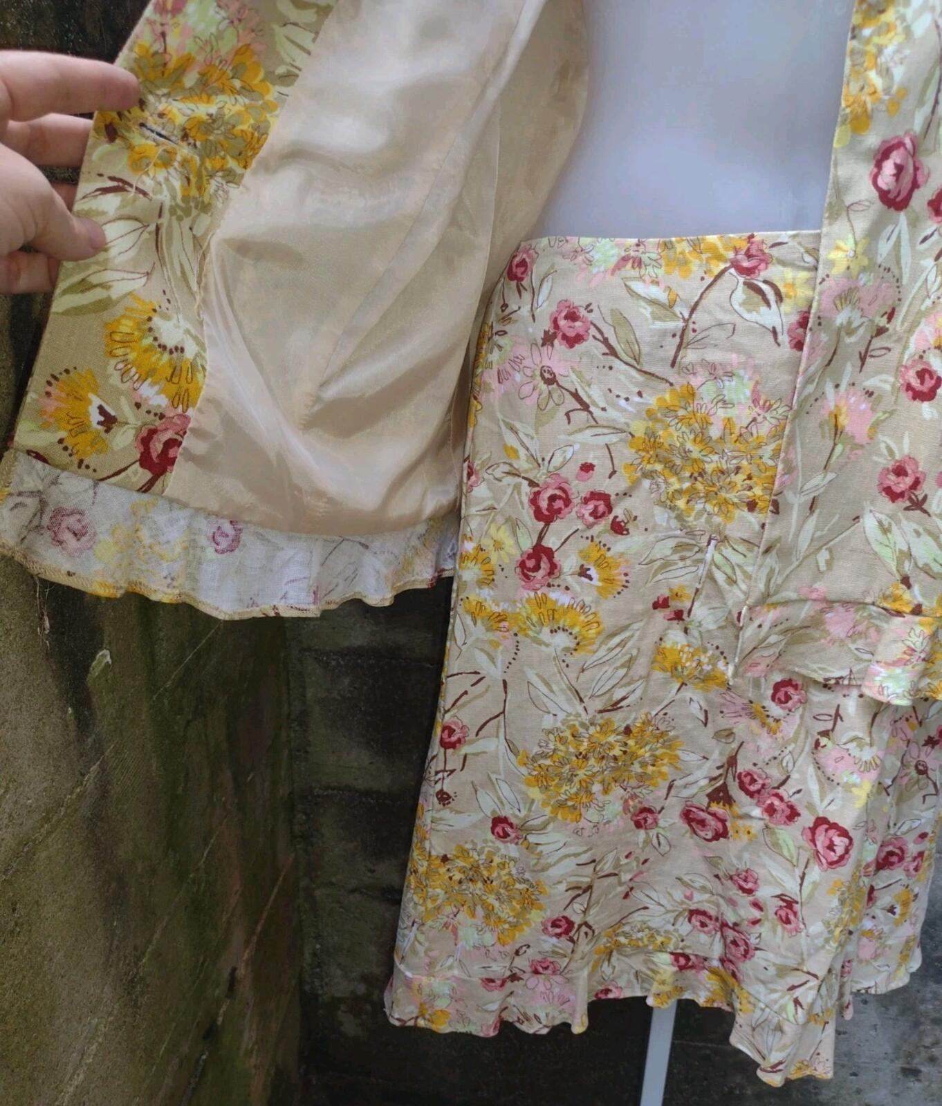 Beige Floral Garden Party Suit Feminine Linen Set 14 Monroe & Main Jacket Skirt