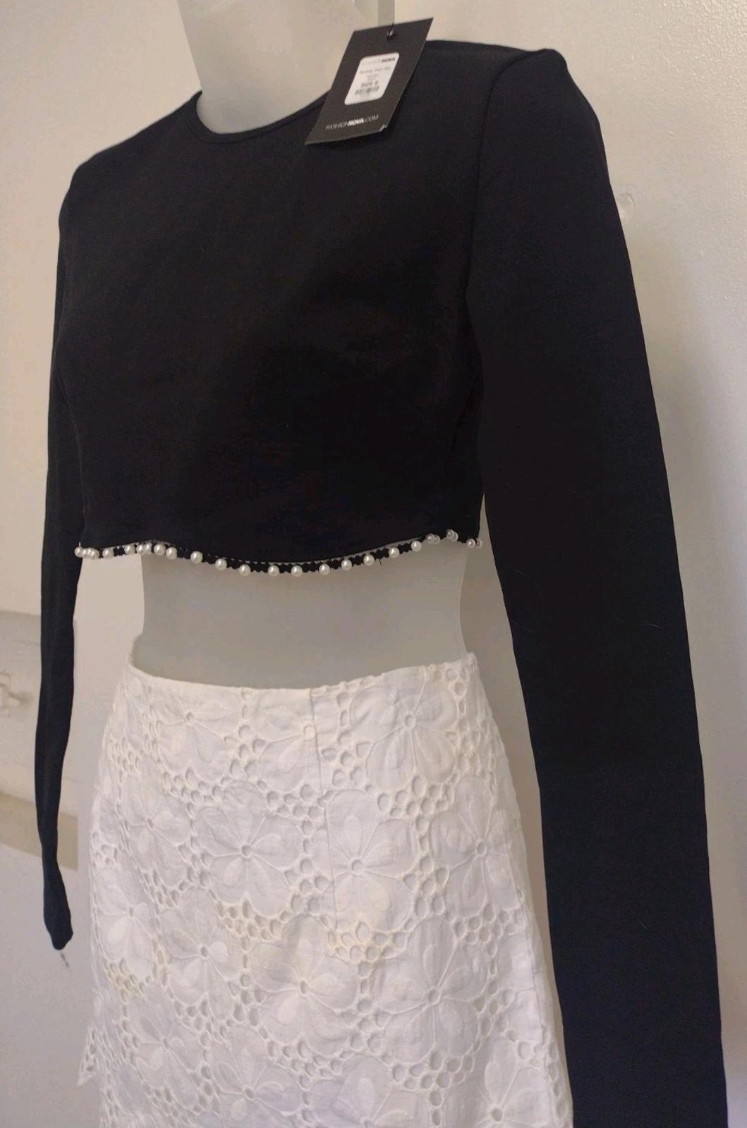 NWT Fashion Nova Audrey Crop Top Only in Black Pearl Trim Sz S