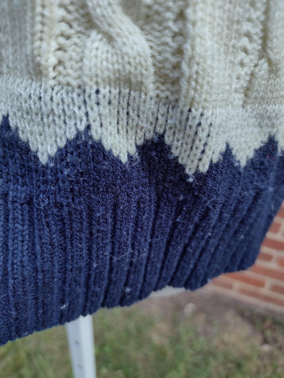 Vintage Andhurst Nordic Fair Isle Cable Knit Sweater Mock Neck Blue Cream M Mens