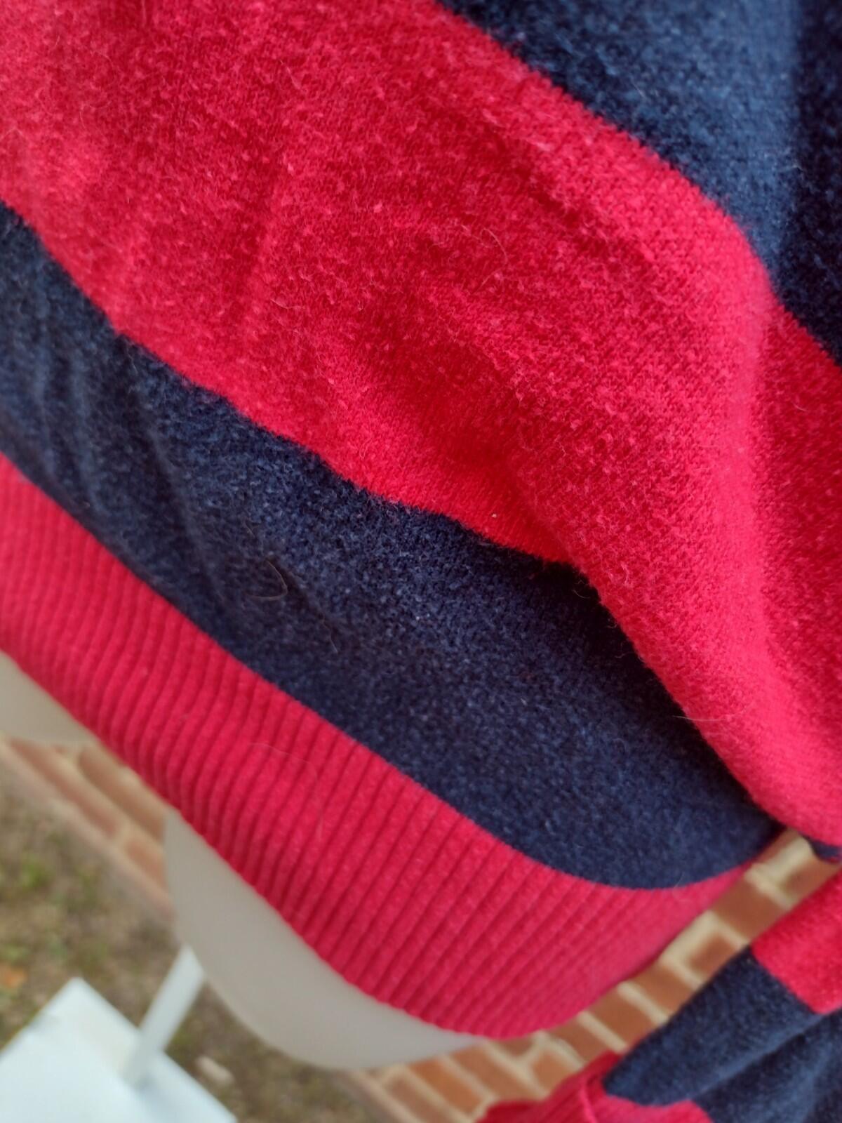 Hollister Striped V Neck Sweater Y2K Preppy Mall Goth Grunge Navy Red L