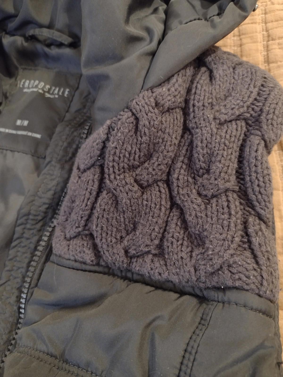 Aerie Aeropostale Y2K Zip Front Puffer Vest Sweater Knit Top Hooded Gray Sz M