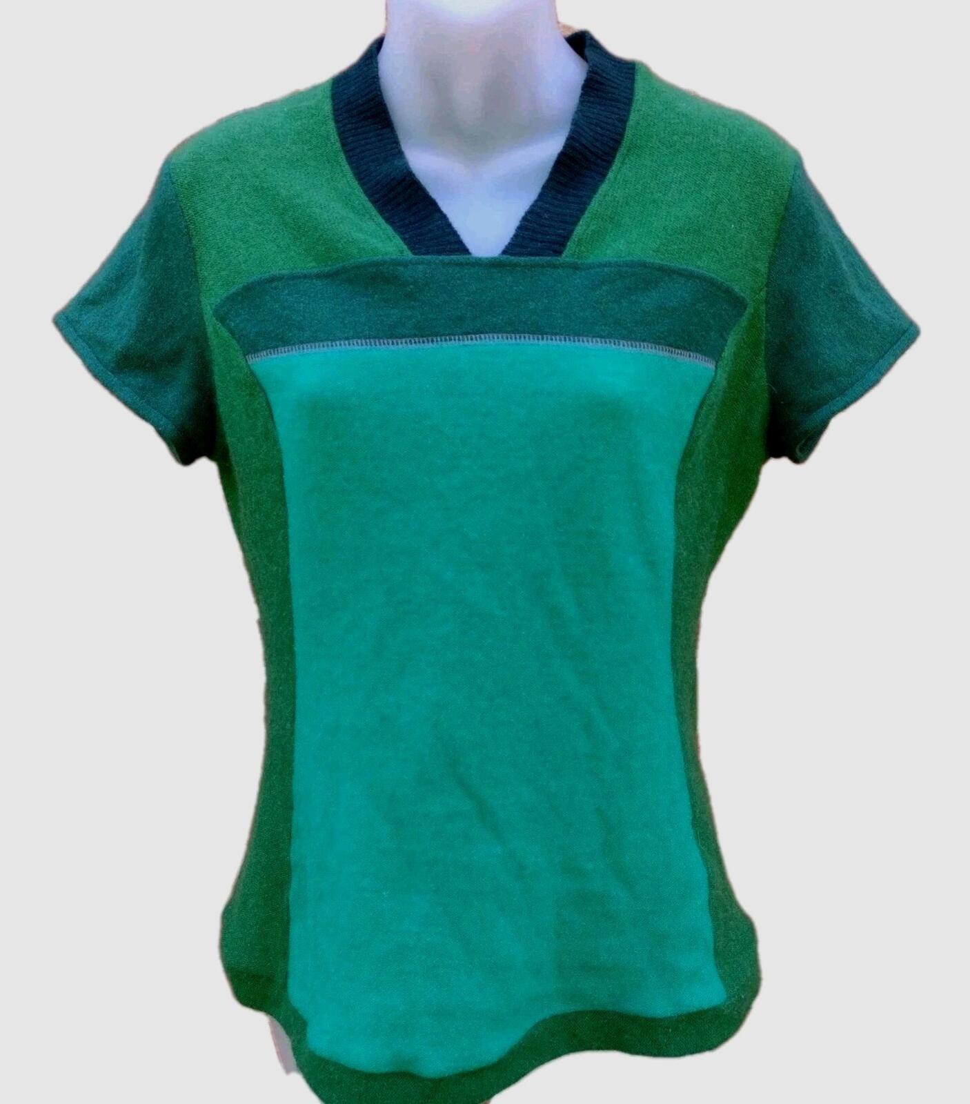 VTG 60s Mod Colorblock Knit Top Green Patchwork Brushed Thin Sweater Women's S