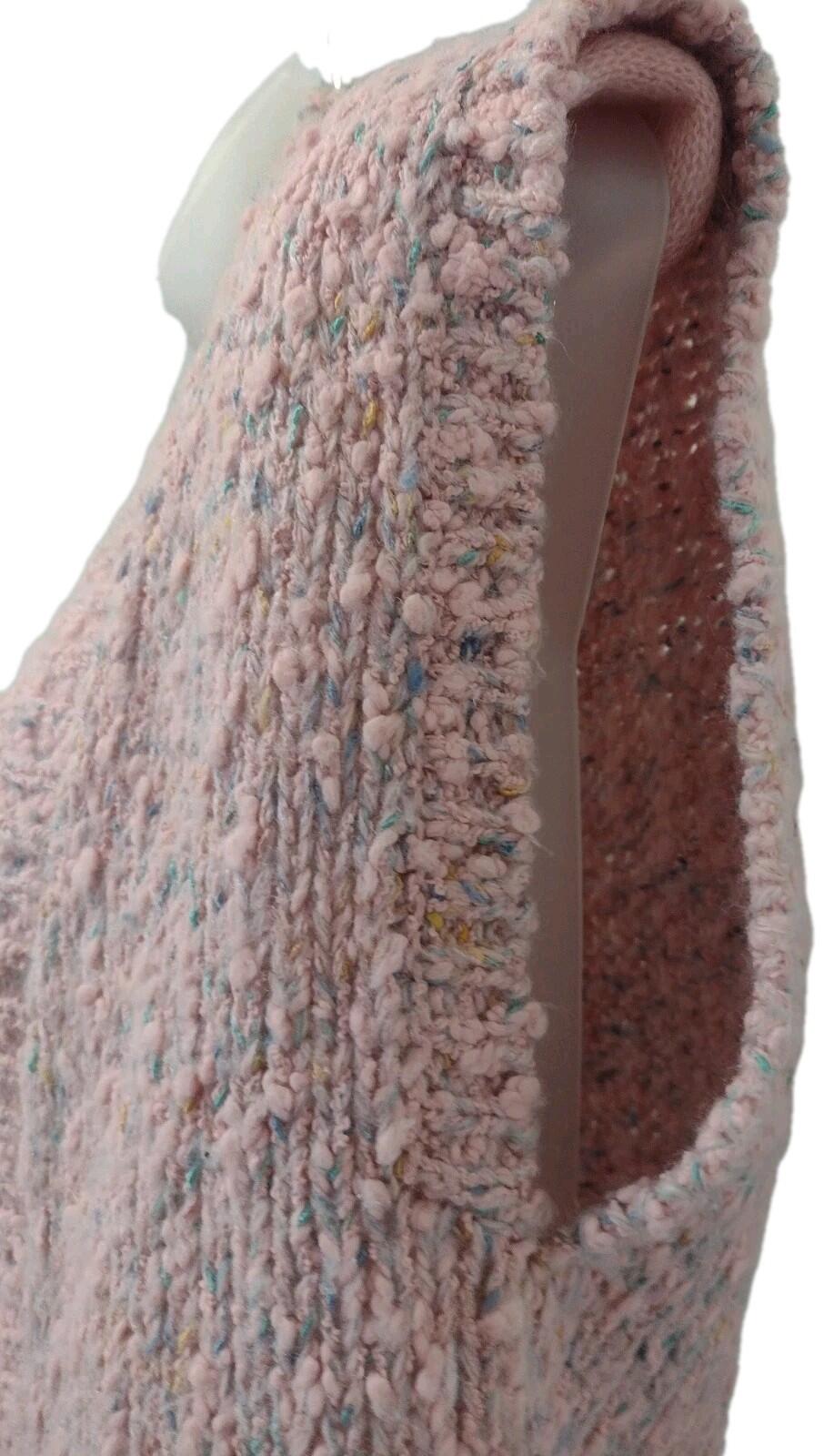 VTG 90s Motifs Popcorn Knit Tweed Sweater Vest Pink Speckled Double Breasted S